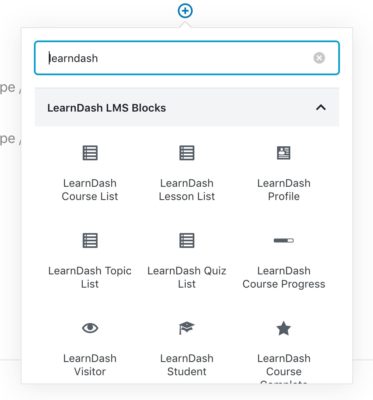 List of LearnDash blocks in editor