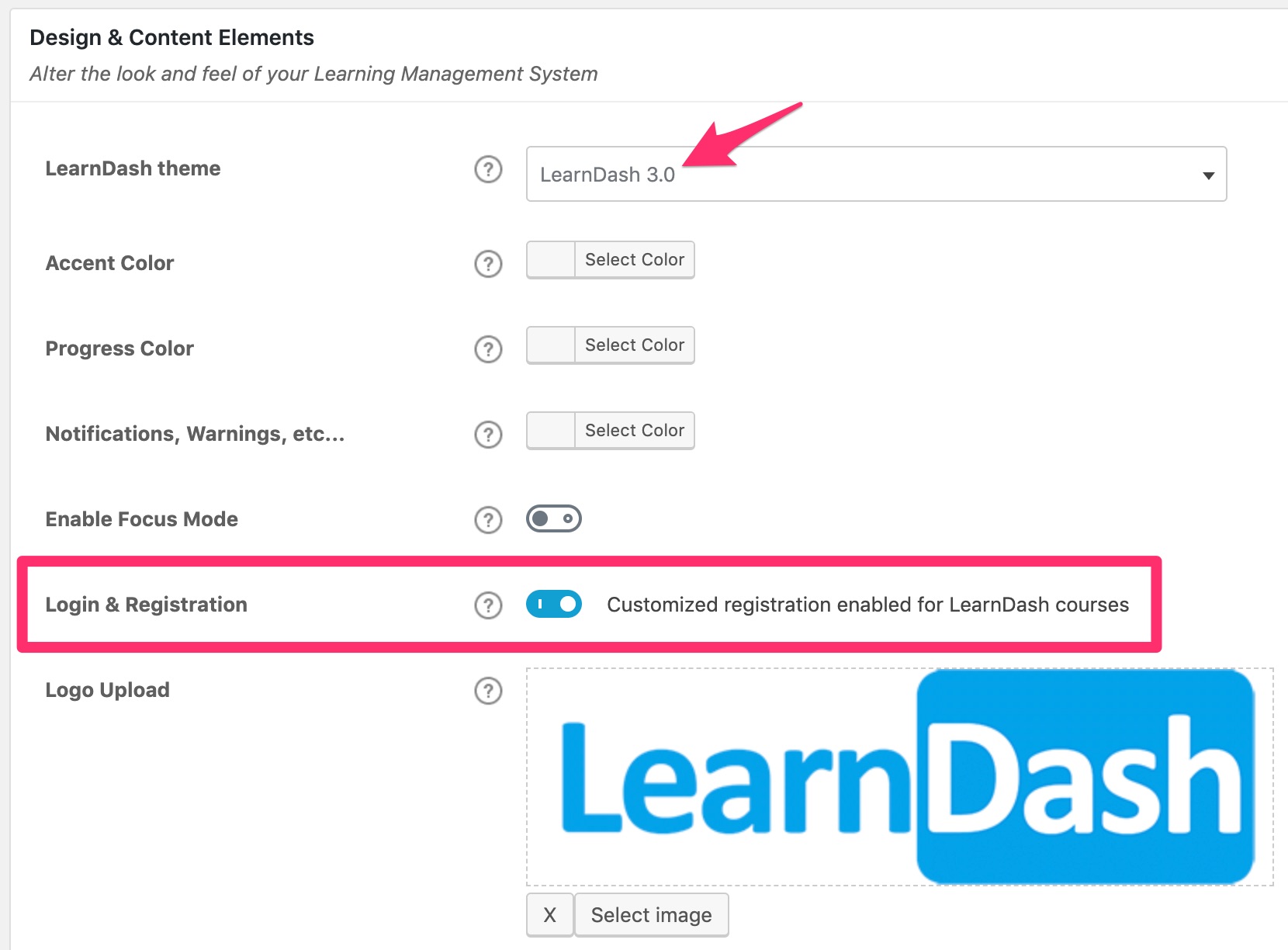 Enable LearnDash login & registration in settings