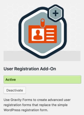 Gravity Forms user registration add-on