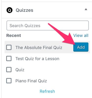 Add single quiz in LearnDash course builder