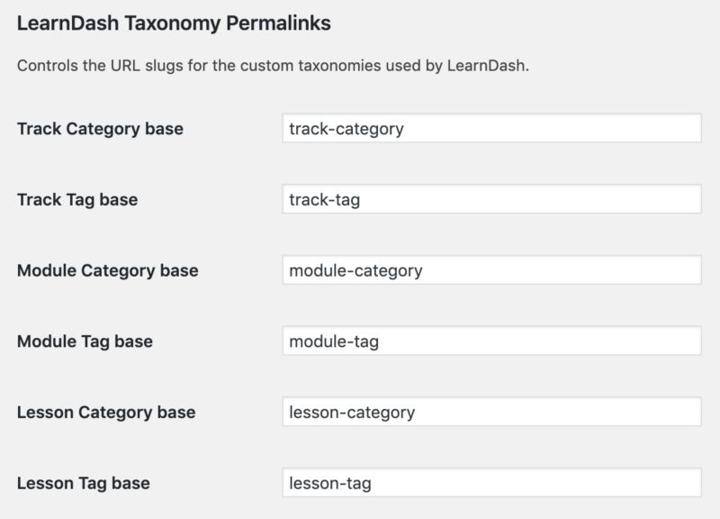 LearnDash taxonomy permalink settings