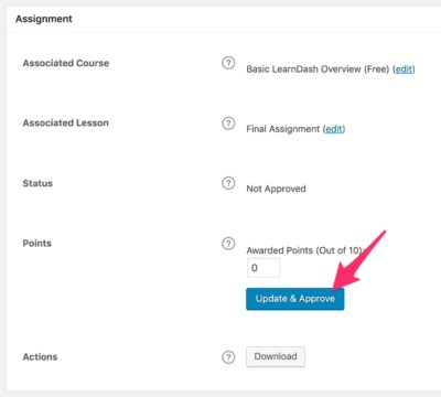 LearnDash single assignment, update & approve button