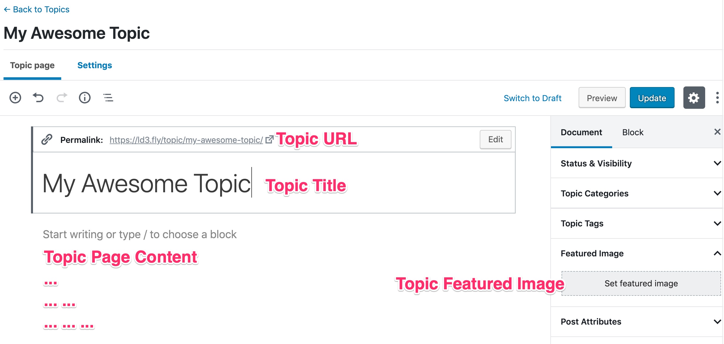 LearnDash topic page content overview