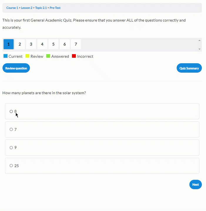 Quiz overview sample