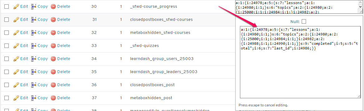 LearnDash Database Screenshots