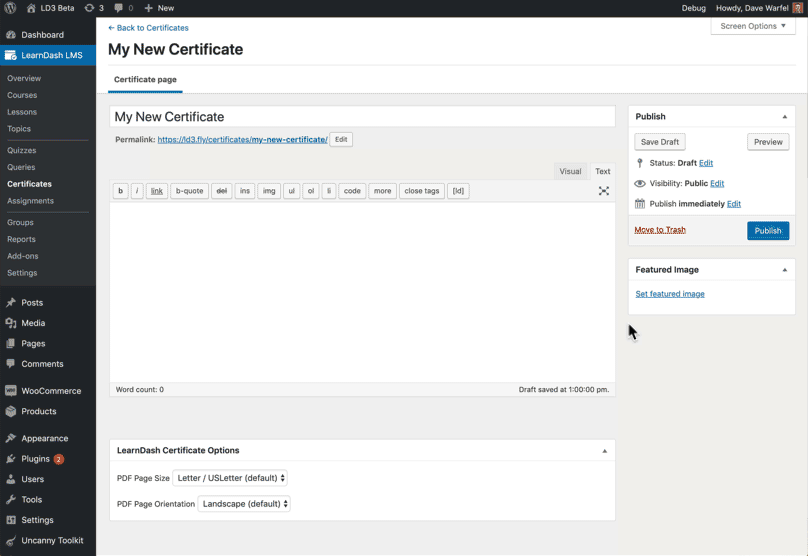 How to set a LearnDash certificate image