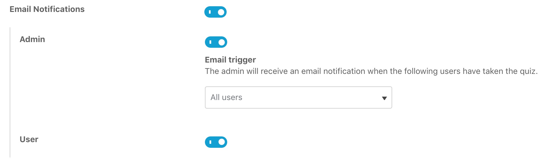 How to enable quiz email notifications in admin