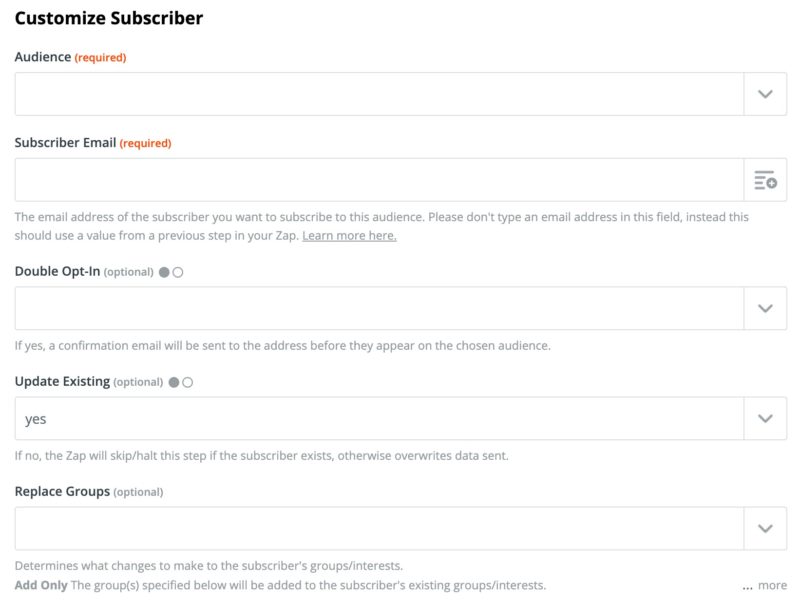 Customize subscriber details from Zapier to Mailchimp