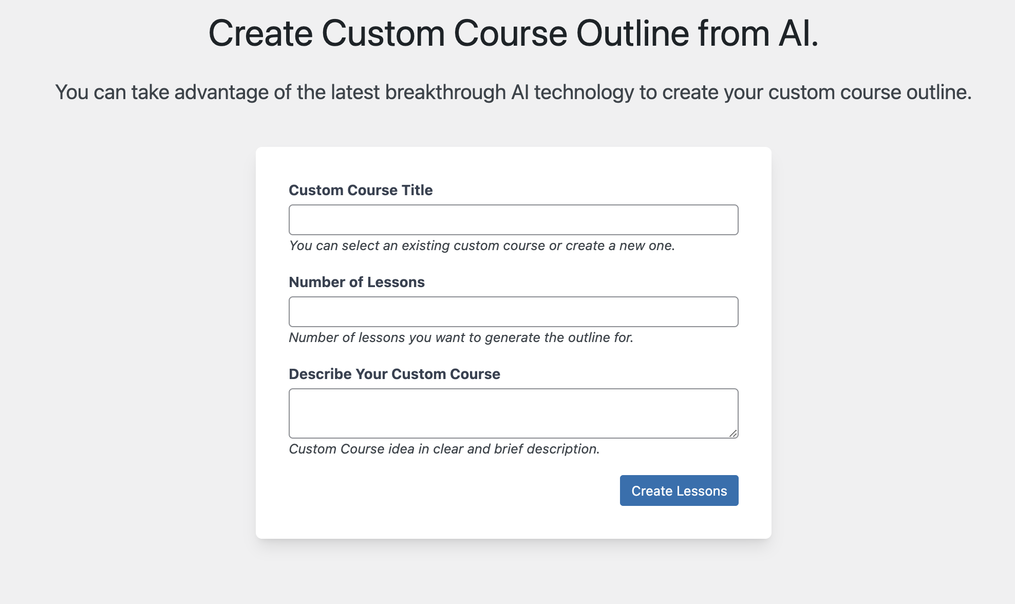 Course Outliner Tool Start page