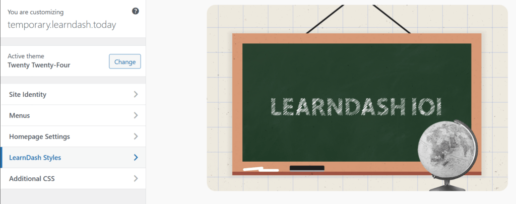 The WordPress Customizer dashboard