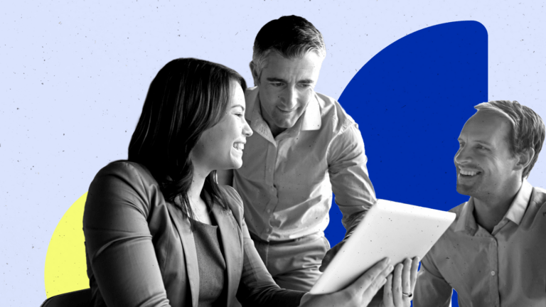 Three people looking at a tablet