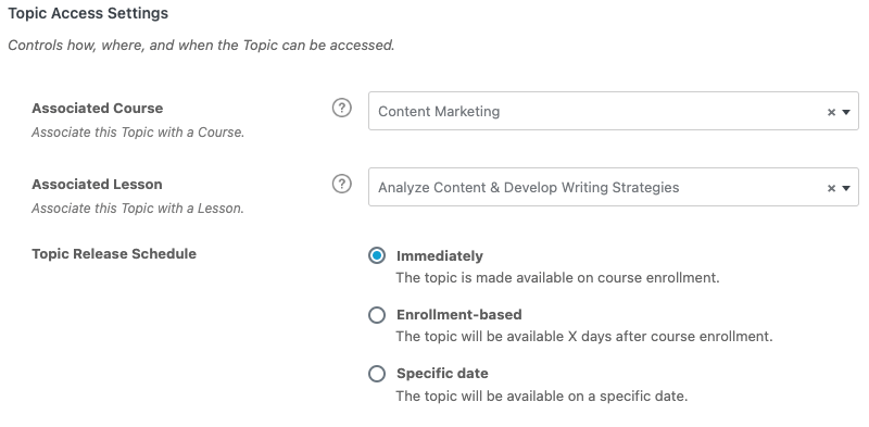 Topic access settings in LearnDash LMS