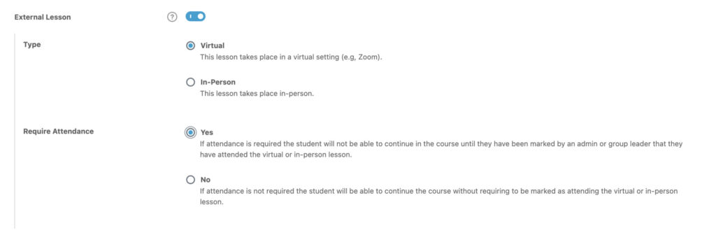 External lessson settings in LearnDash LMS