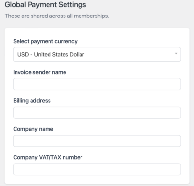 memberdash global payment settings screen