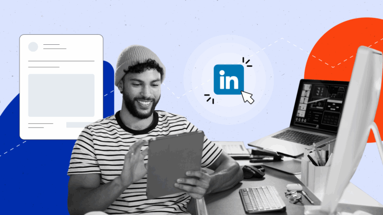 a person is on a tablet with a LinkedIn logo in the corner