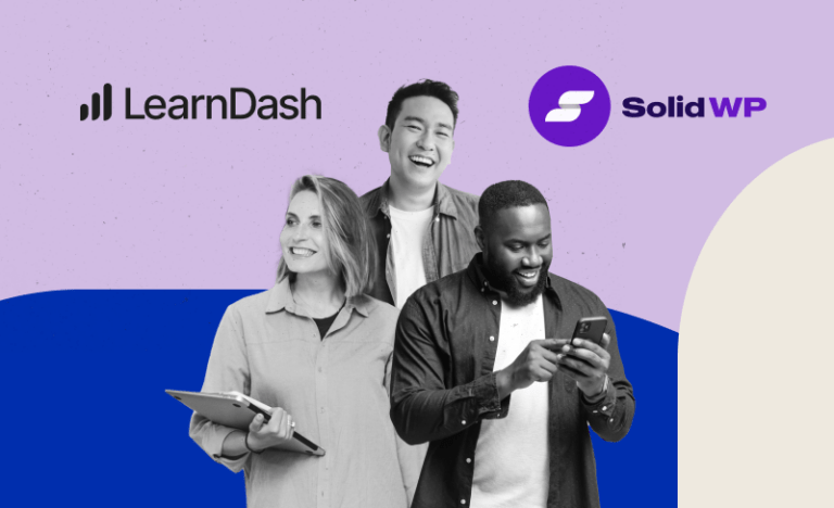 3 people smiling and on a phone or tablet