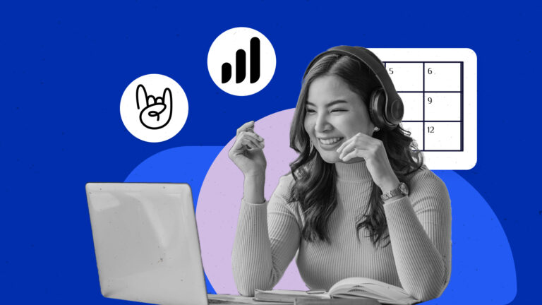 a woman wearing headphones while interacting with her laptop