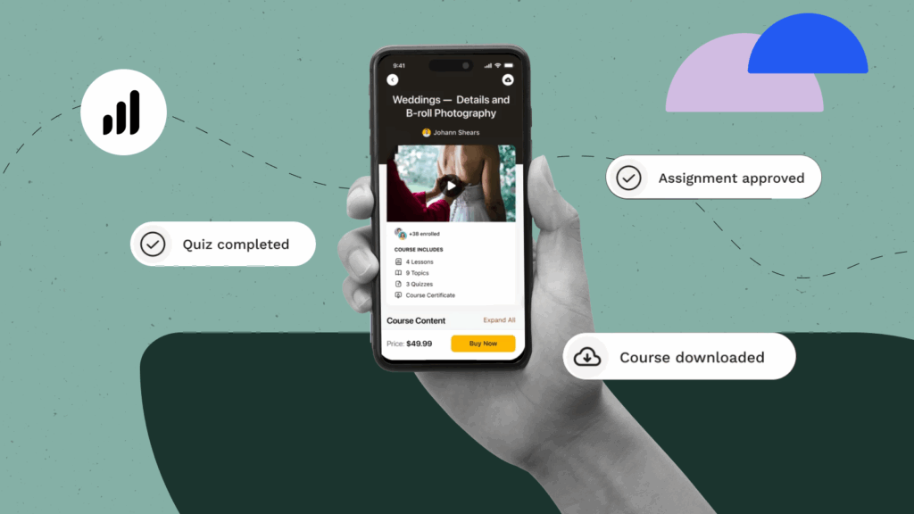 a person holding a mobile phone, displaying a wedding photography course