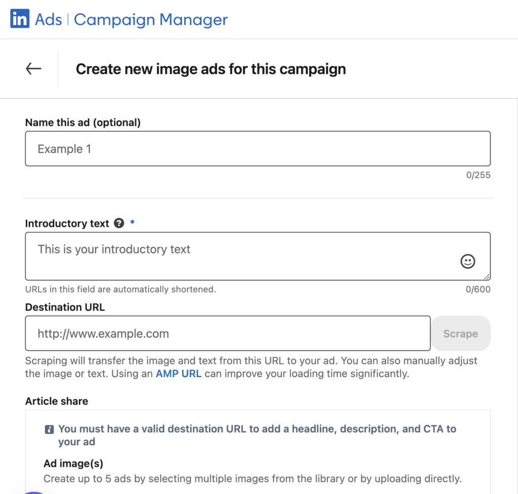 Campaign Manager creating image ad
