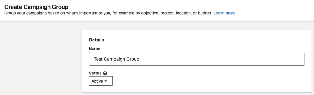 Create campaign group details in LinkedIn ads