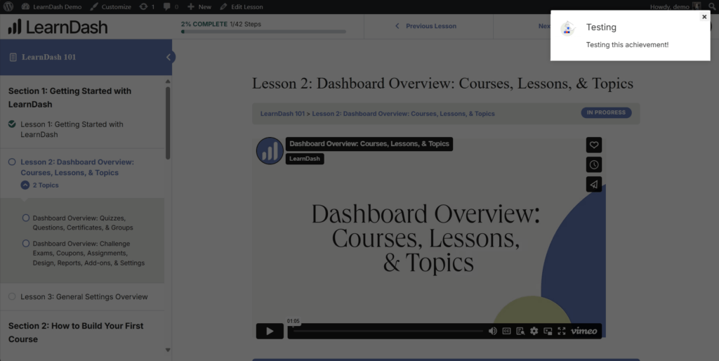 An example of an achievement popup in the top right corner of the webpage.