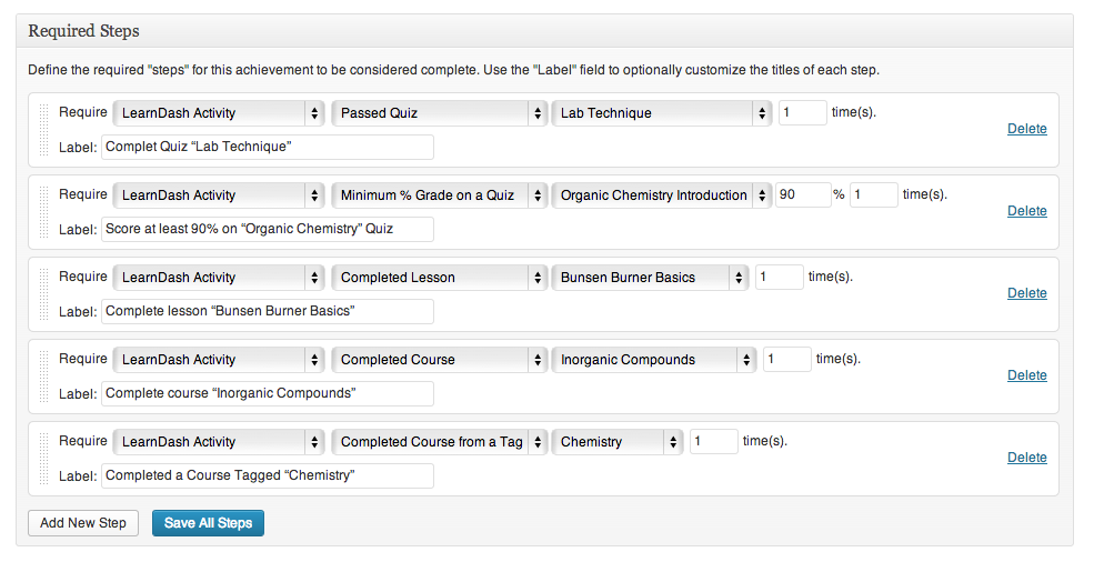 LearnDash Required Steps for Badges