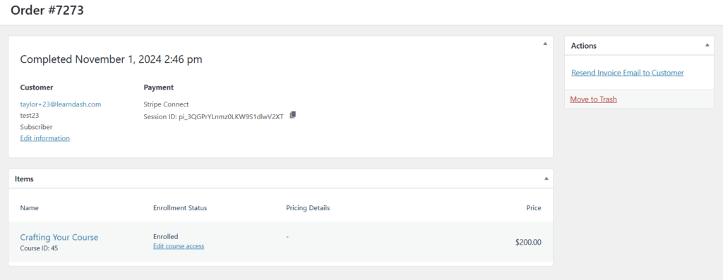 The order management section allows you to view each individual order to see more details about the customer and payment. 